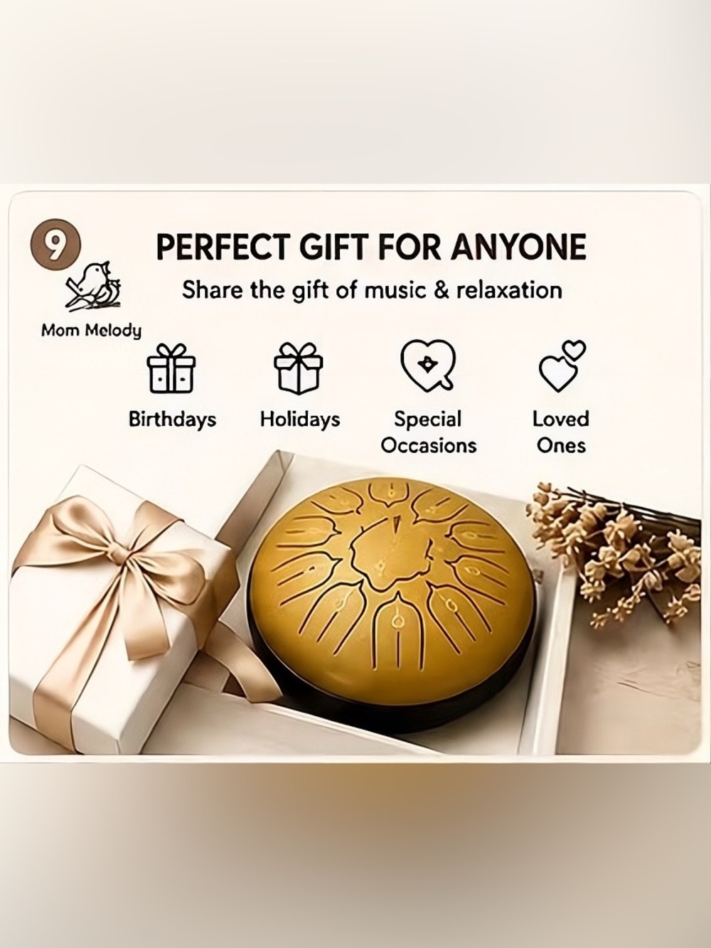 Gold Steel Tongue Drum 6" 11 Notes D Key | Meditation & Relaxing Sound Gift - Picture 3 of 11
